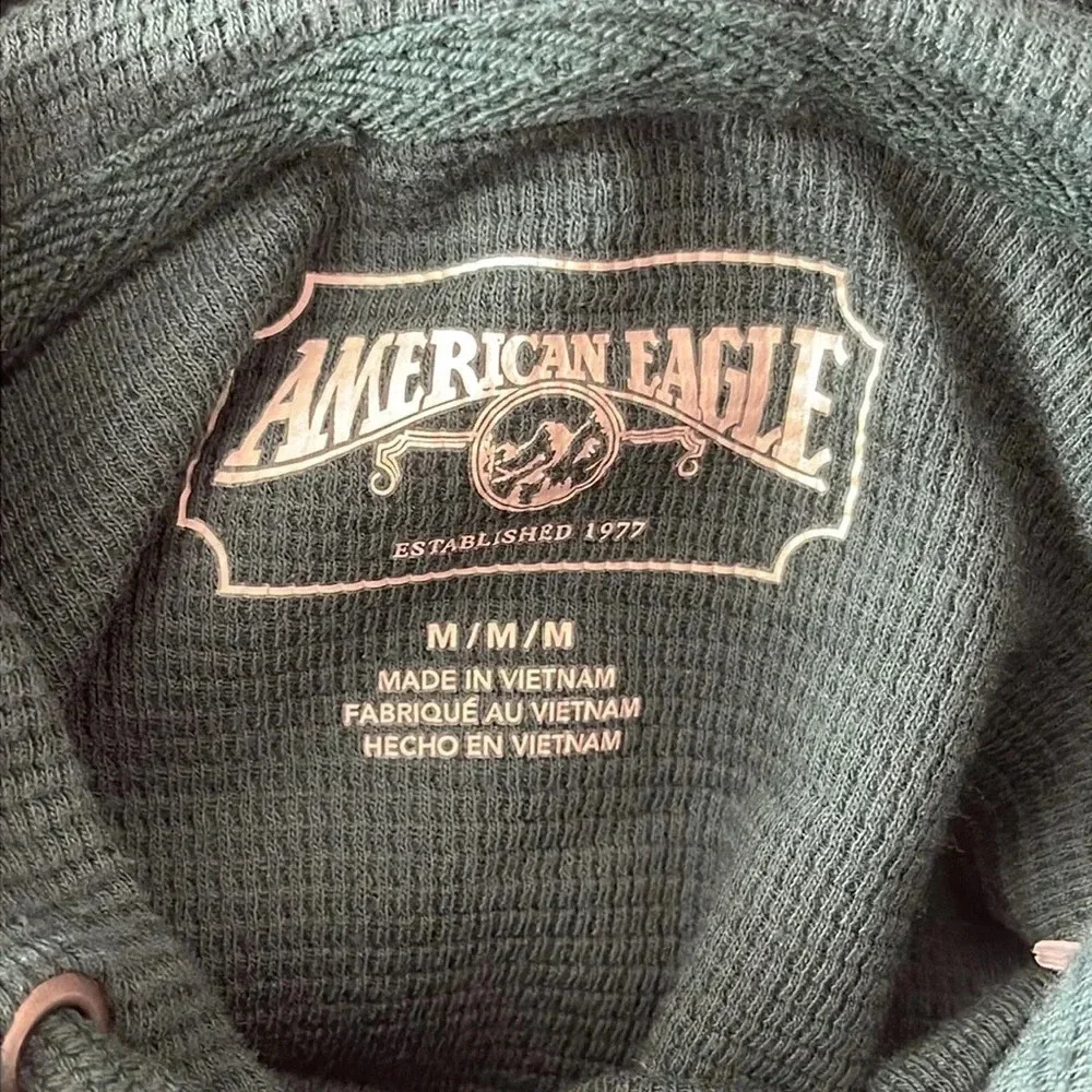 American Eagle Super Soft Green Graphic Thermal Hoodie Size Medium